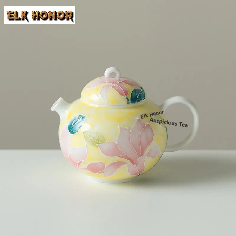 

145ml Pile Carve Hand-painted Magnolia Teapot Handmade Tea Infuser Pot Tea Soaking Kettle with Strainer Chinese Tea Set Craft