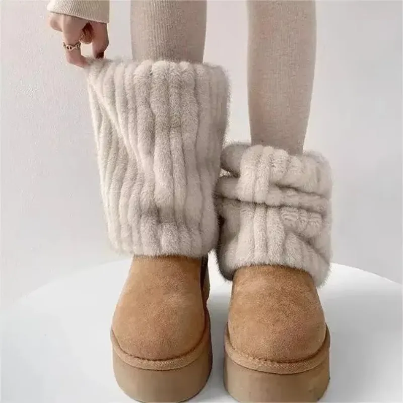 Women Thickened Imitation Mink Fur Plush Leg Warmers Boots Cover Warm Leggings Boots Mid Length Socks Harajuku Party Accessories