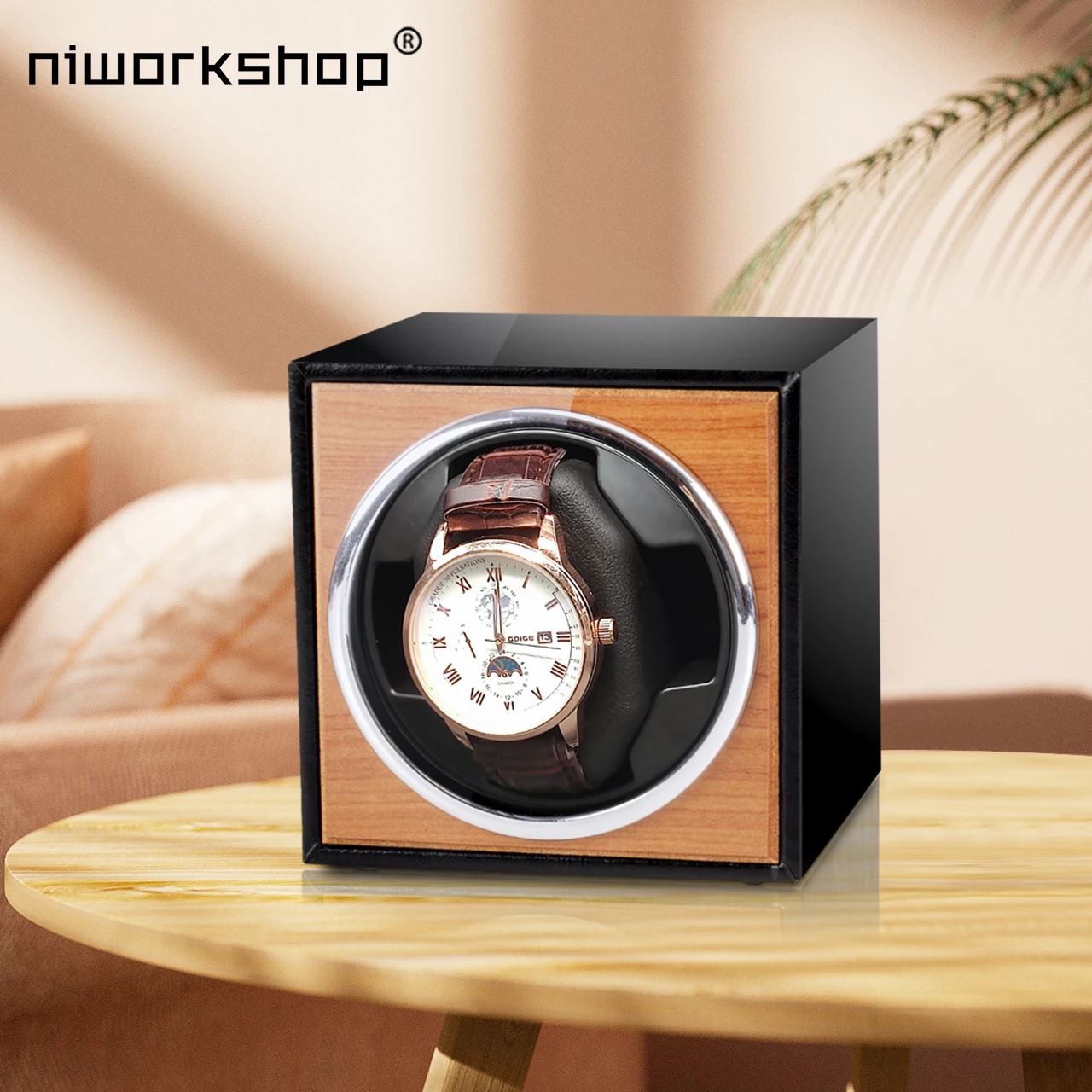 

Niworkshop одиночная автоматическая намотка часов, коробка для хранения часов с мягкой подушкой, тихий мотор для мужских и женских часов, питание от USB
