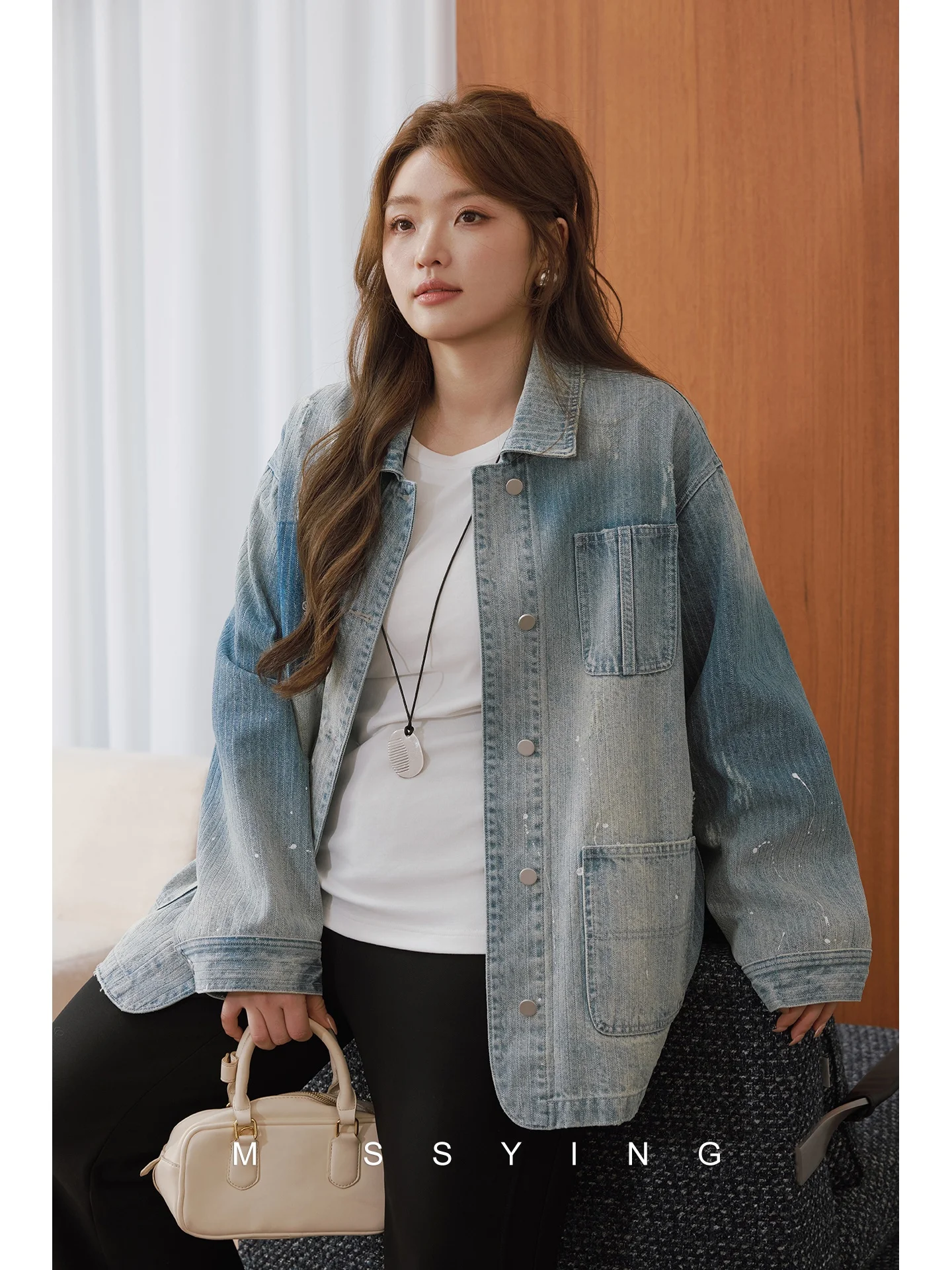 

Miss Ying Large Size Women's Gradient Denim Jacket California Road Design Spring New 100 Cotton Commute Style Straight Cut