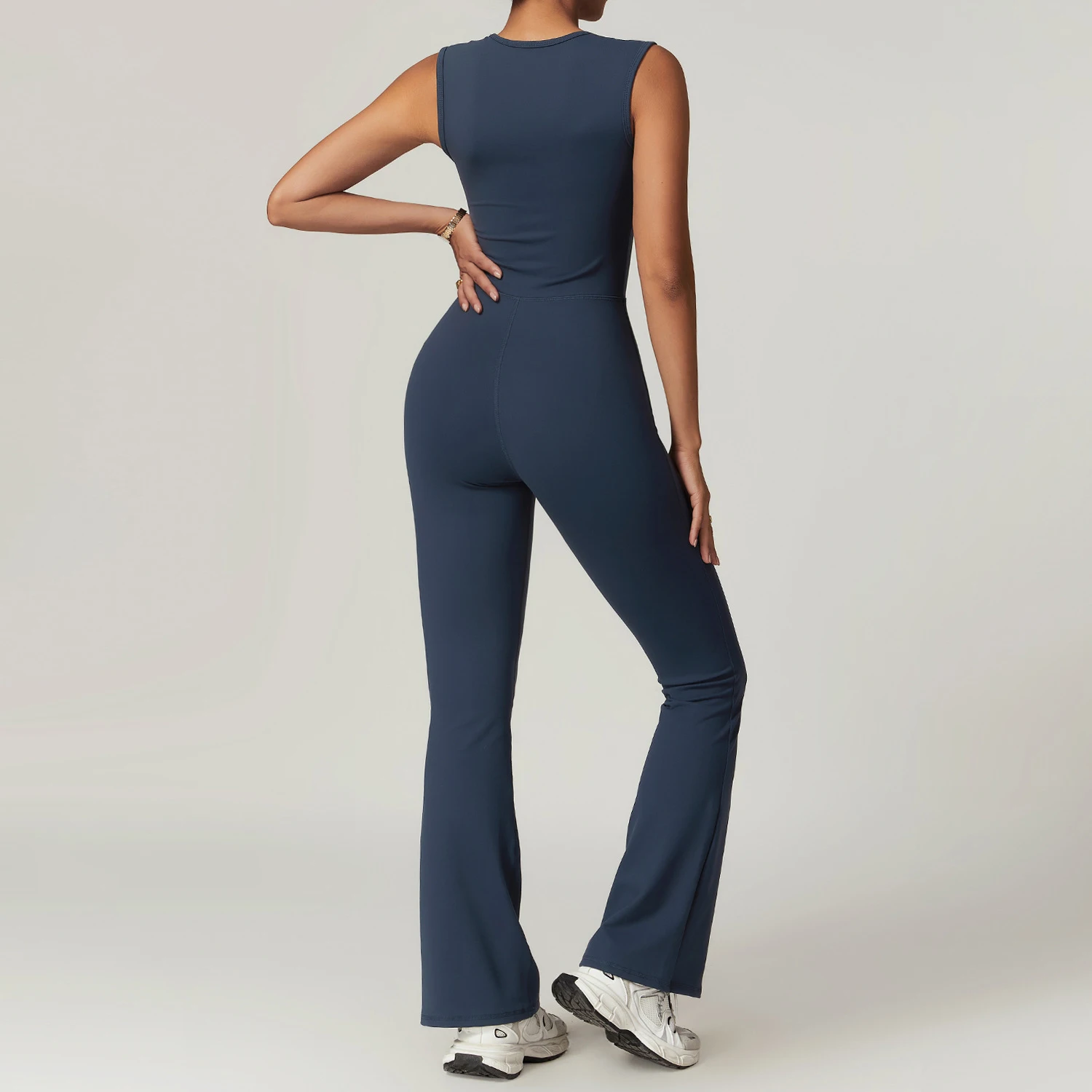 Women Yoga Jumpsuit Sleeveless Slim Gym Activewear One-Piece Bell-bottoms Casual Fitness Sporty Playsuit Jumpsuit Clothing Lady