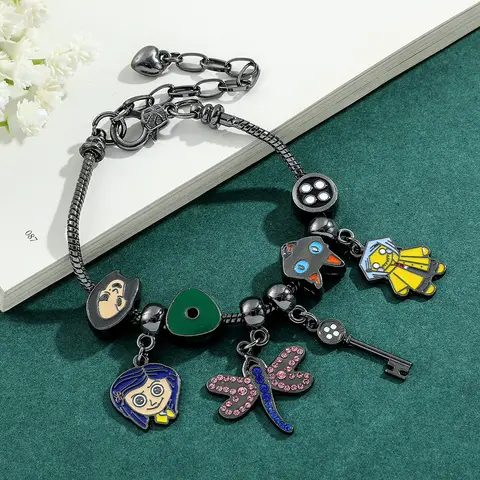 Coraline e a porta secreta encantos pulseiras mulheres halloween natal jóias moda gótico correntes de mão meninas anime pulseiras