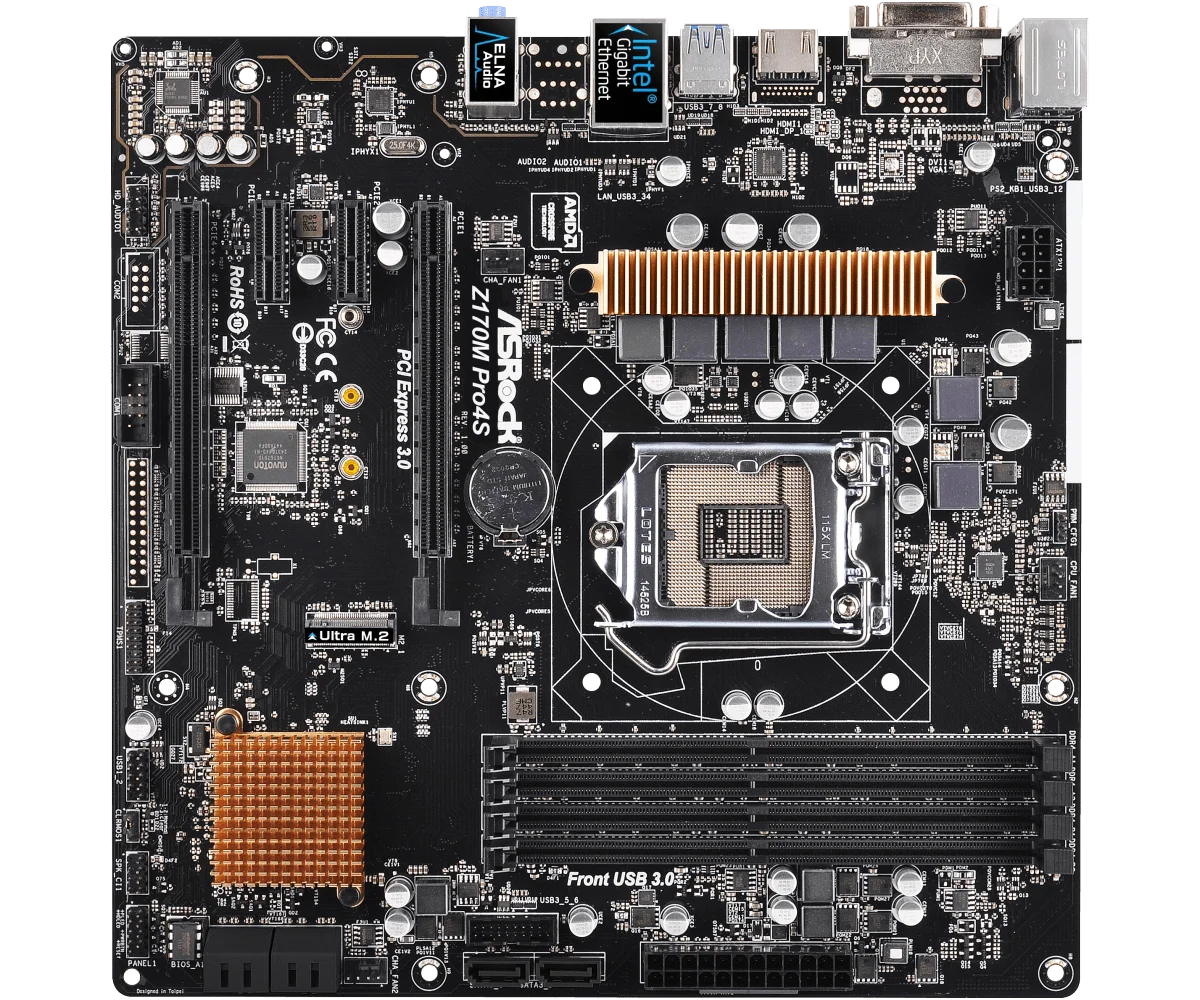 Z170 1151 Motherboard ASRock Z170M Pro4S LGA 1151 4×DDR4 64GB PCI-E 3.0 M.2 6×SATA III USB3.0 ATX For Core I5 6600K CPU