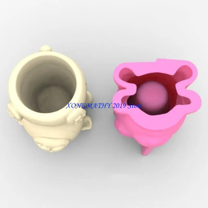 

F42F Mini Garden Statues Panda Pig Flower Pot Mold Unique Pen Holder Resin Molds