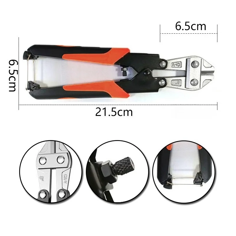 

1pcs Harden 8" Professional Chrome Vanadium Mini Bolt Cutter with T8 Alloy Steel & Heat Treated Blades, Handle End with A Lock
