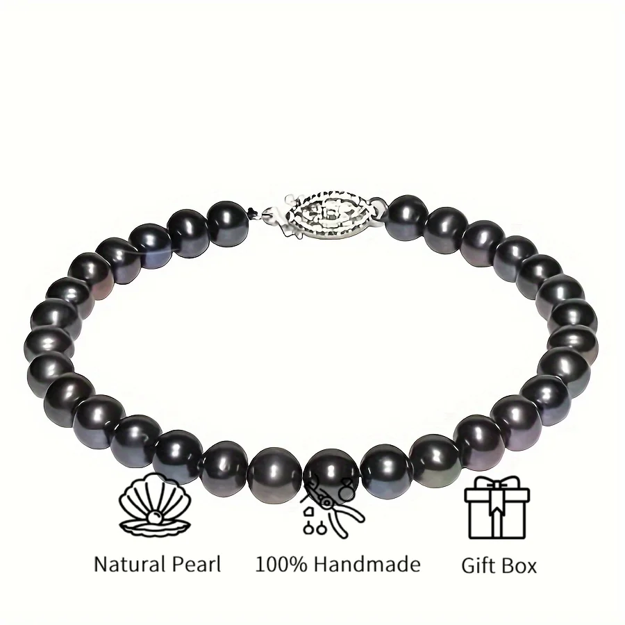 

MYSOYA 7-8 мм черный пресноводный жемчуг браслет ожерелье натуральный жемчуг подарочная коробка идеально подходит для свадьбы, дня рождения, Рождества, Нового года