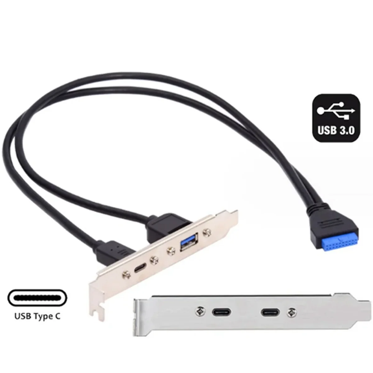 5Gbps Rear USB 3.1 Port Expansion 20Pin to TYPE-C Female and USB 3.0 Female Data Cable with Bezel on Computer Chassis