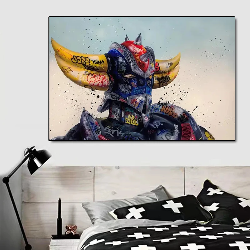 Abstract Graffiti Robot Cartoon Poster Grendizer Street Art Prints Colorful Goldorak Warrior Wall Art Canvas Painting Room Decor