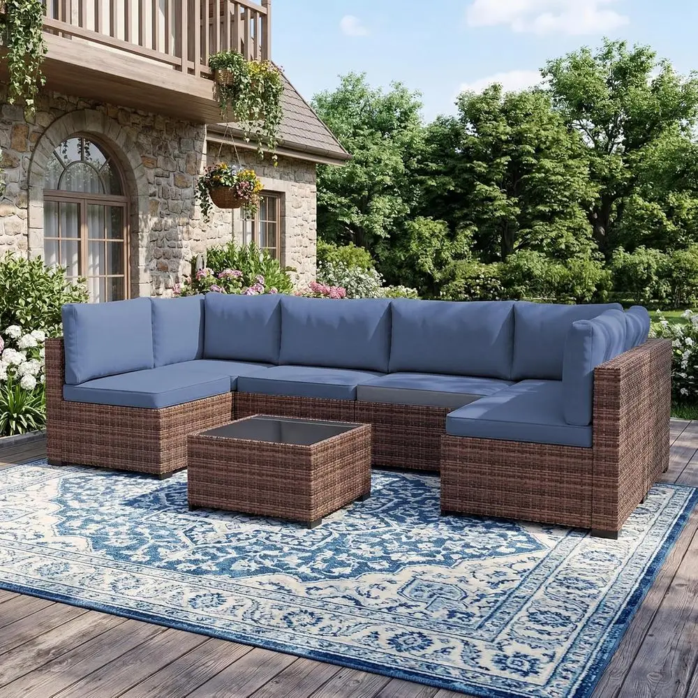 

Patio urniture Set,7 Pieces Outdoor Wicker Rattan Patio urniture with Rain Cover, Wicker Rattan Outdoor Sectional Soa Set with C