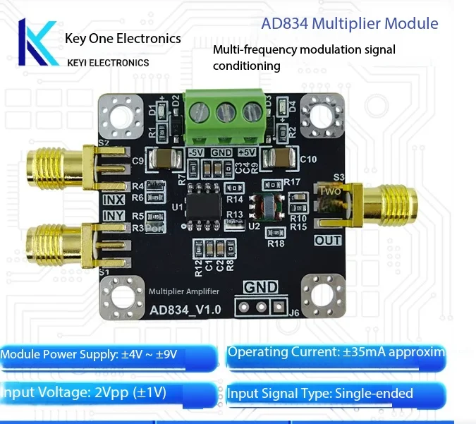 AD834 Four-Quadrant Analog Multiplier Module – 500MHz Mixer/Frequency Doubler/Modulator/Demodulator for RF Signal Processing