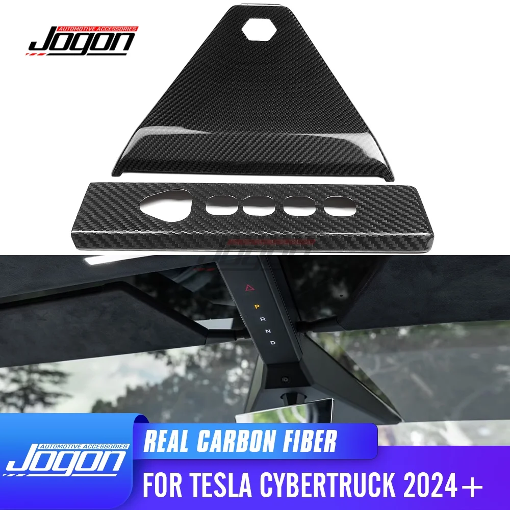 2PCS Carbon Car Interior Front Roof Reading Light Warning Light Lamp Panel Cover Trim For Tesla Cybertruck Cyberbeast 2024 2025