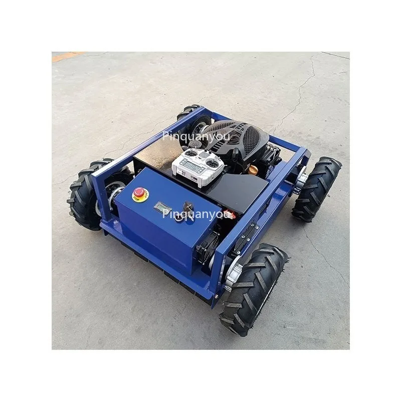 Mini Remote Control Cordless 4-Stroke Industrial Grade Petrol Engine Lawn Mower Automatic Slop Tractor Garden Machine