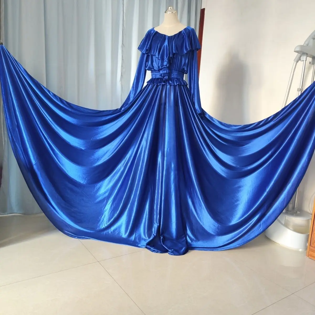 Robe longue en Satin brillant pour femmes, longueur 360 degrés, 2m, à volants, Maxi, robes élégantes, vêtements de nuit