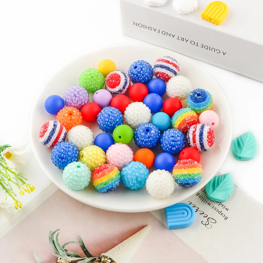 23Pcs/Bag Flower Silicone Beads Round Acrylic Loose Bead For Jewelry Making DIY Keychain Pen Bracelet Accessories