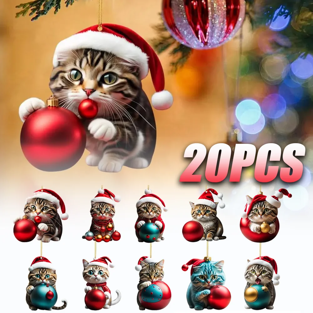 20PCS Cat Charms Christmas Cat Charms Christmas Tree Hanging Charms Car Car Charms Ornaments Christmas Decoration Party Supplies