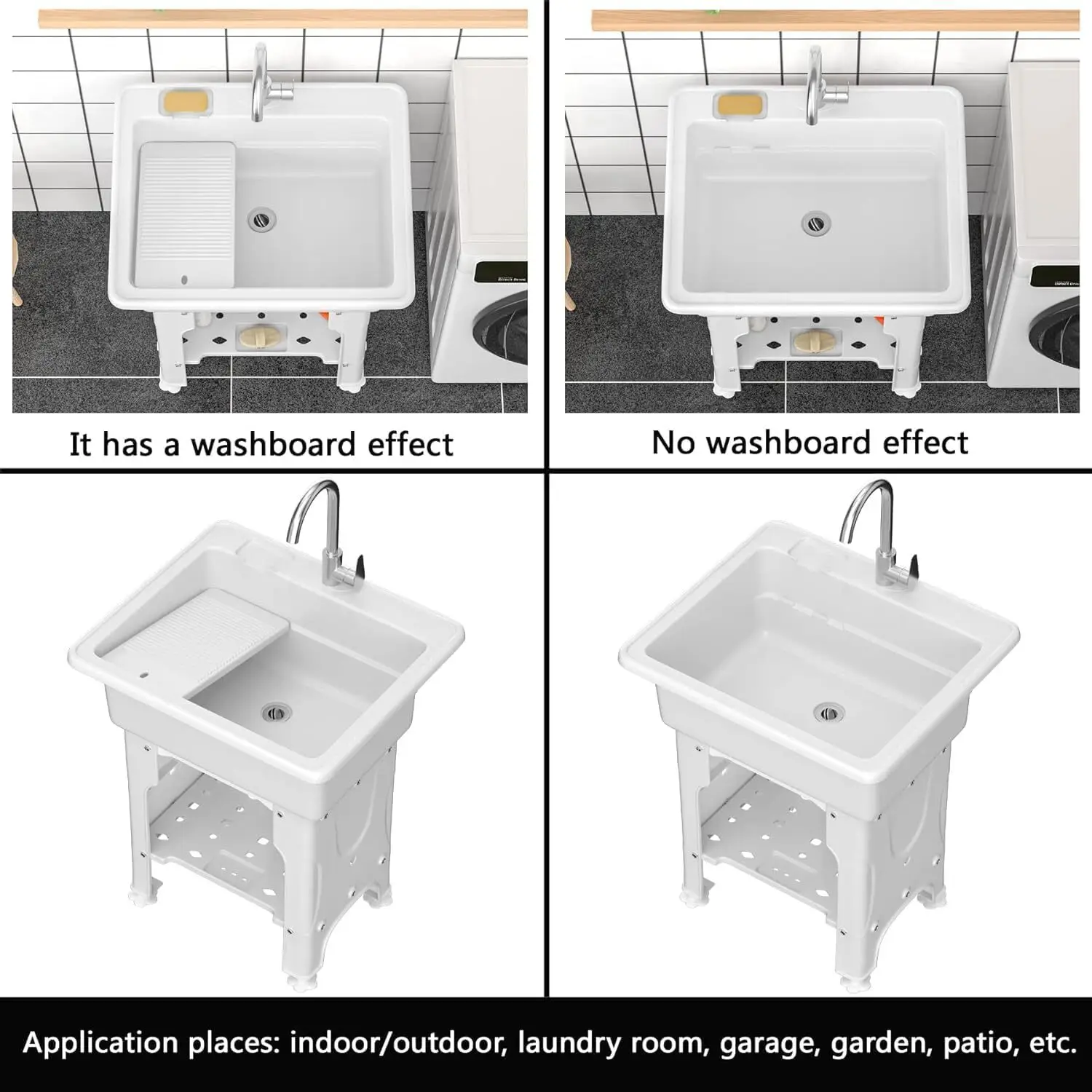 Utility Sink Laundry Tub with Faucet & Basement for Laundry Room White Utility Sink Laundry Tub