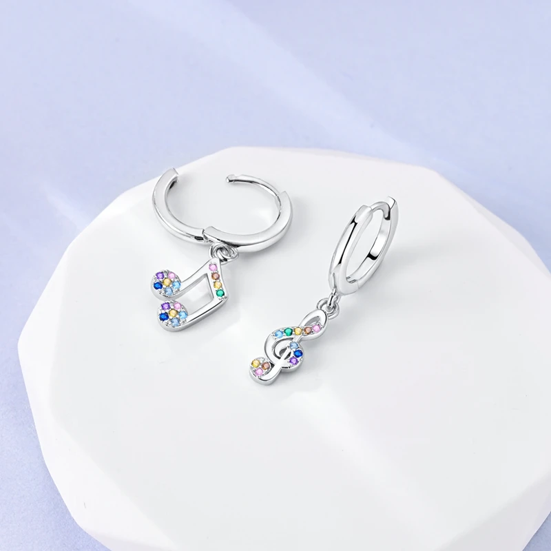 925 Sterling Silver Hoops Earrings Zirconia Musical Notes Painter Lifestyle Element Earrings For Women Girl Fashion Jewelry Gift