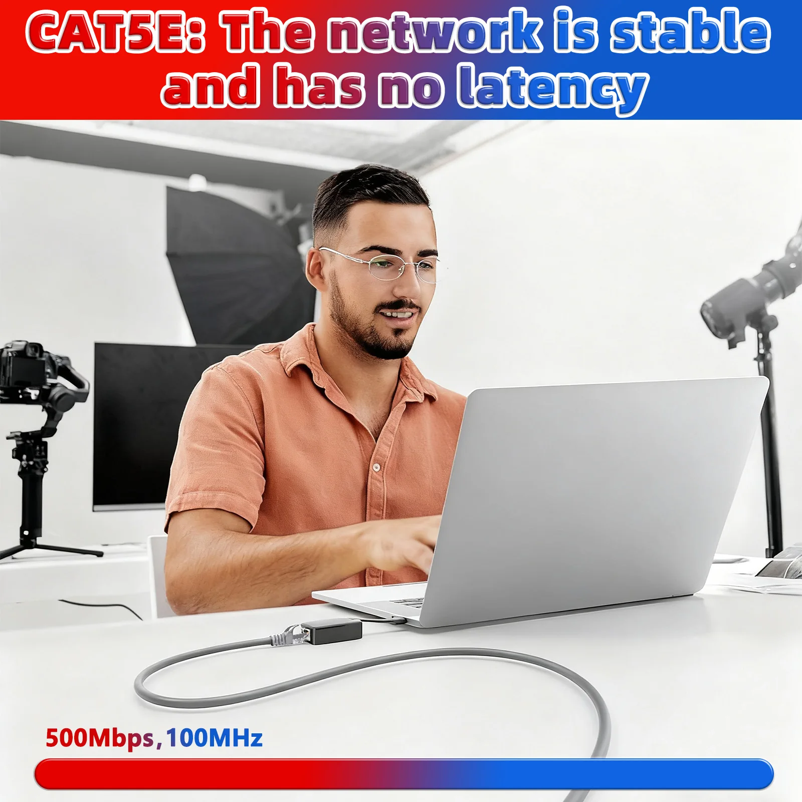 HENGSUR CAT5e كابل إيثرنت رمادي مستدير CCA عالية السرعة شبكة الإنترنت التصحيح الحبل لجهاز التوجيه الكمبيوتر المحمول مودم التلفزيون الذكي CAT5E
