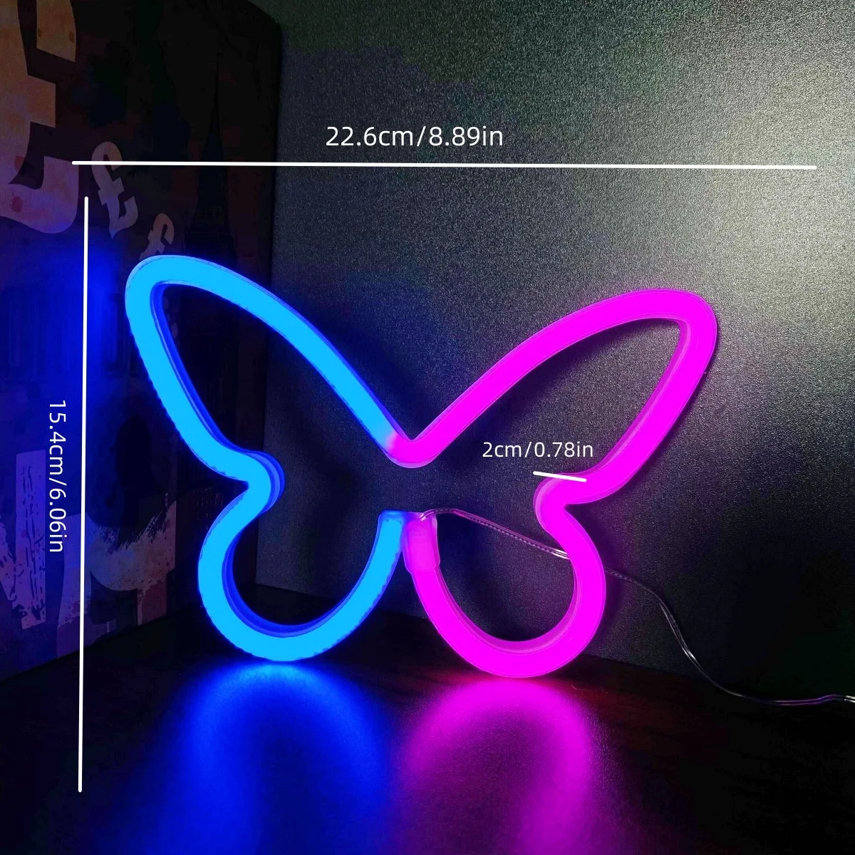 Luz LED de neón con forma de mariposa, lámpara colgante de pared con USB y batería, ideal para decoración de dormitorio, fiesta de boda y Navidad