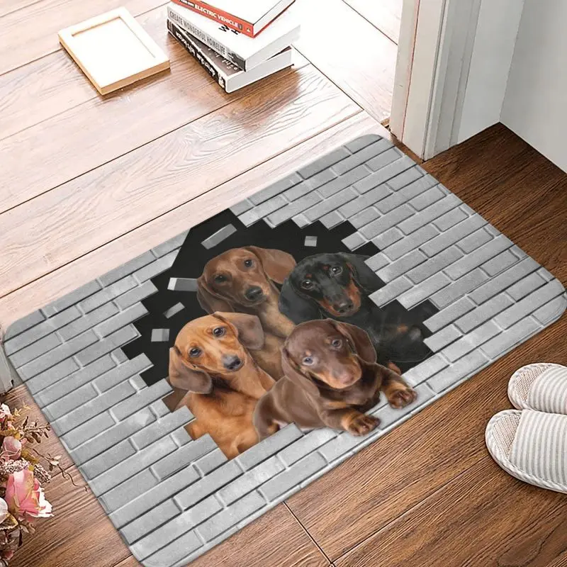 Personalized Dachshund Dog In Cement Brick Doormat Mat Anti-Slip Badger Wiener Sausage Bath Kitchen Garage Rug Carpet 40*60cm