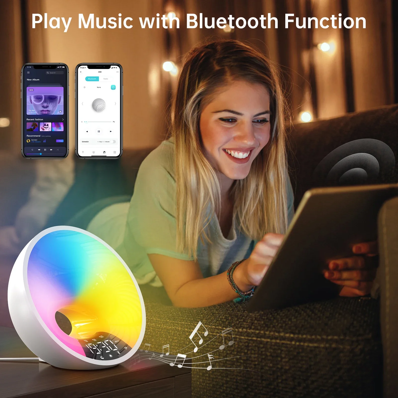 Imagem -05 - Edup-relógio de Despertar Inteligente Altifalante Bluetooth Auxílio para Dormir Tuya Simulação Sunrise Relógio Despertador com Rádio 15w App