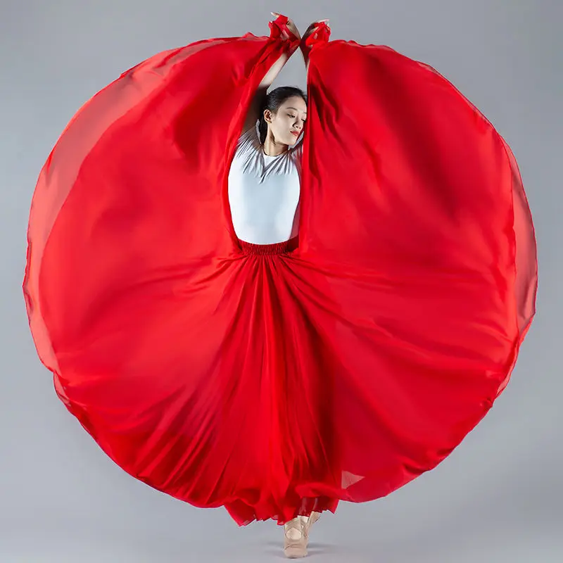 

Classical Dance Skirt Women Double-Side Chiffon Big Swing Skirt Belly Dance Costume Stage Performance Maxi Streetwear Skirt Q272