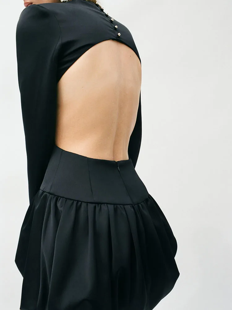 Faionable Deep V-Ne Balloon Silhouette  Dr Women's New Arrival Winter 2025 Long Sve Midi Dr Ele Simple