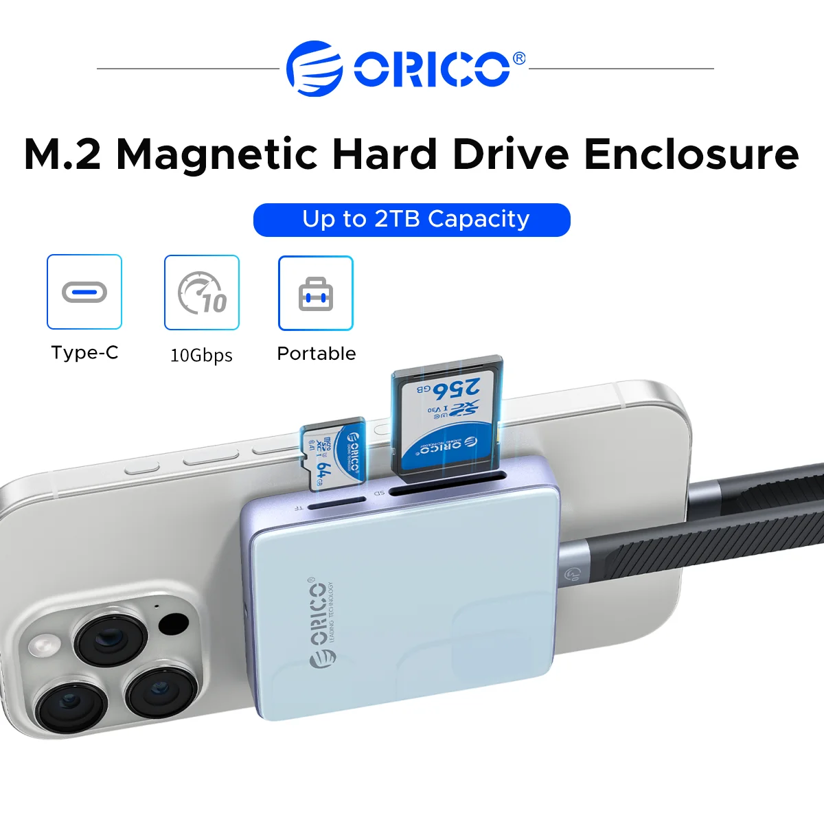 ORICO Magnetic M.2 SSD Enclosure 2230/2242 10Gbps 100W PD SD/TF Reader ProRes Storage for Photographers Office Workers