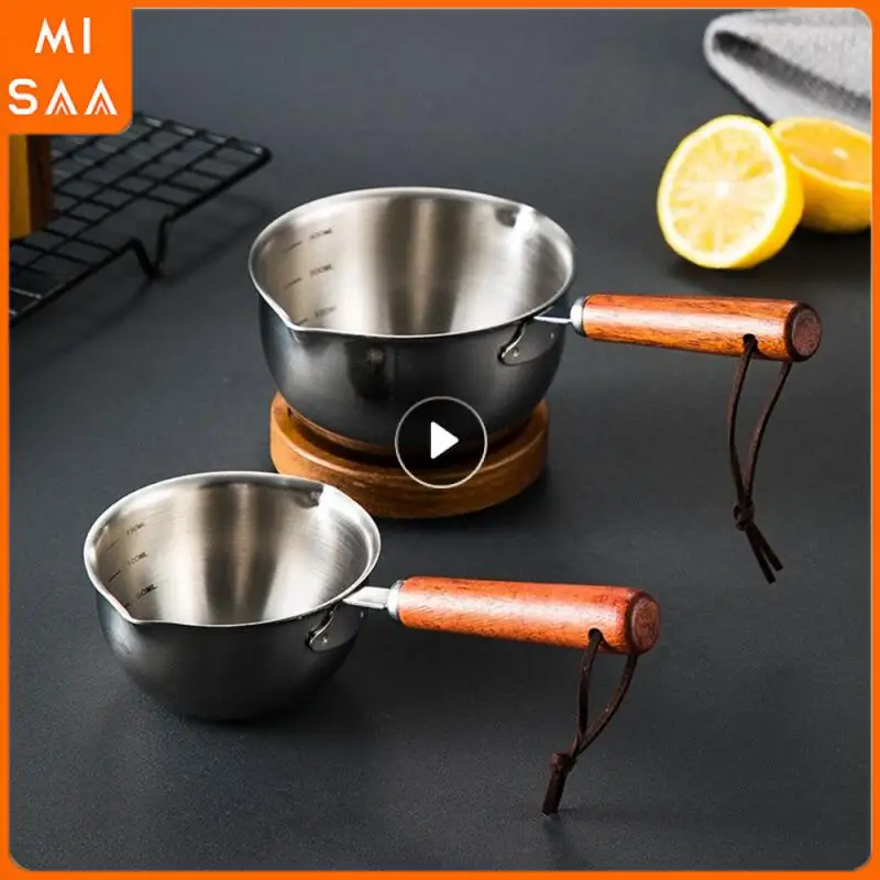 Milk Pot Multipurpose Side Vent Rosewood Handle Kitchen Bar Utensils Oil Pan Two Capacities With Tick Marks 200ml Soy Sauce Pan