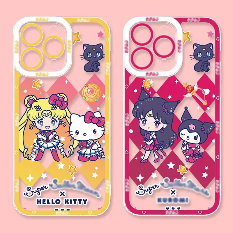 Sanrio Hello Kitty Silicone Case For iPhone 16 Pro Max 15 14 Plus 13 12 11 Pro XR XS X 8 7 SE 2020 Shockproof Clear Soft Cover