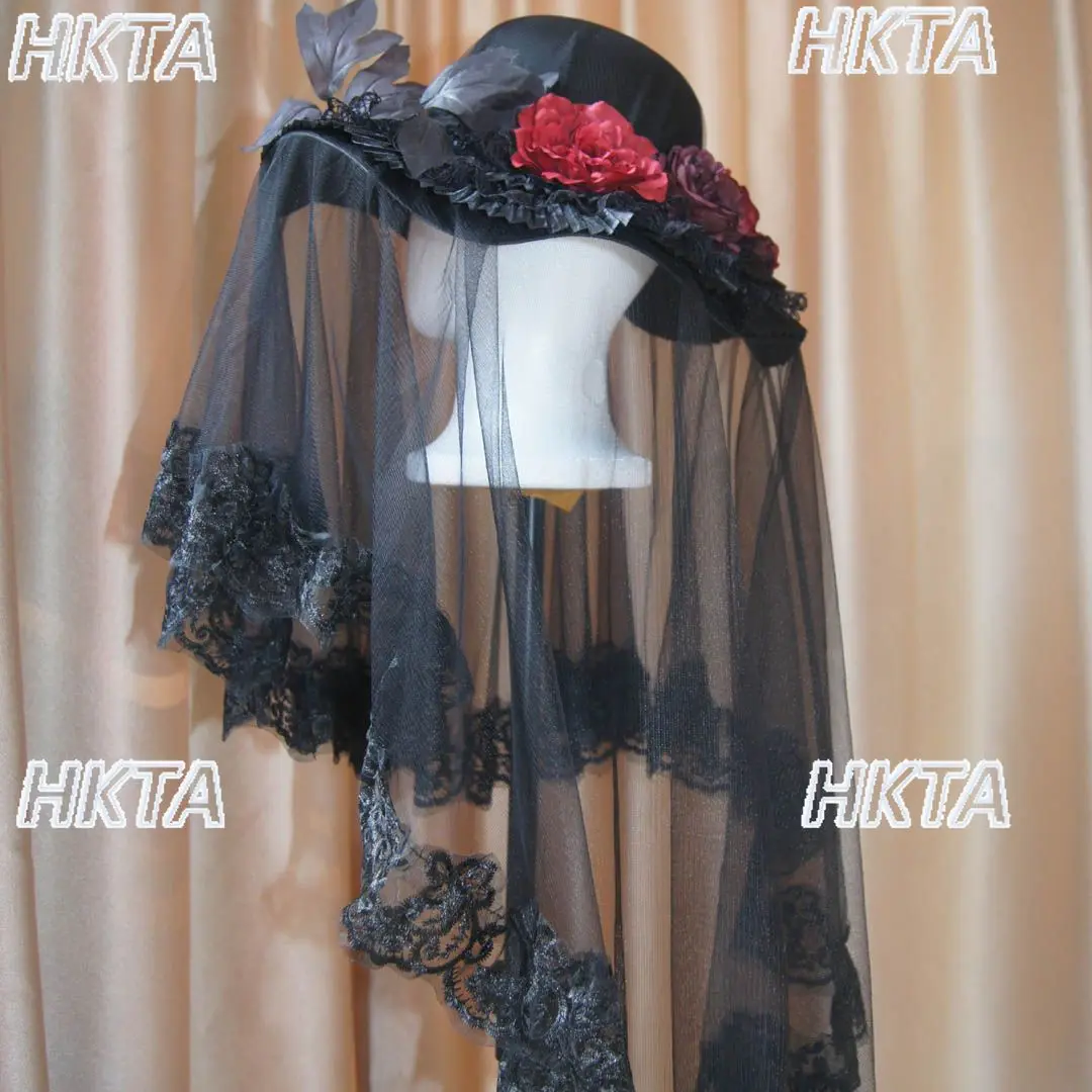 

Japanese Subculture Y2k Elegant Lolita Hat Veil Dark Goth Vintage Lace Pleated Hats Halloween Headgear Cos Sun Hat Women