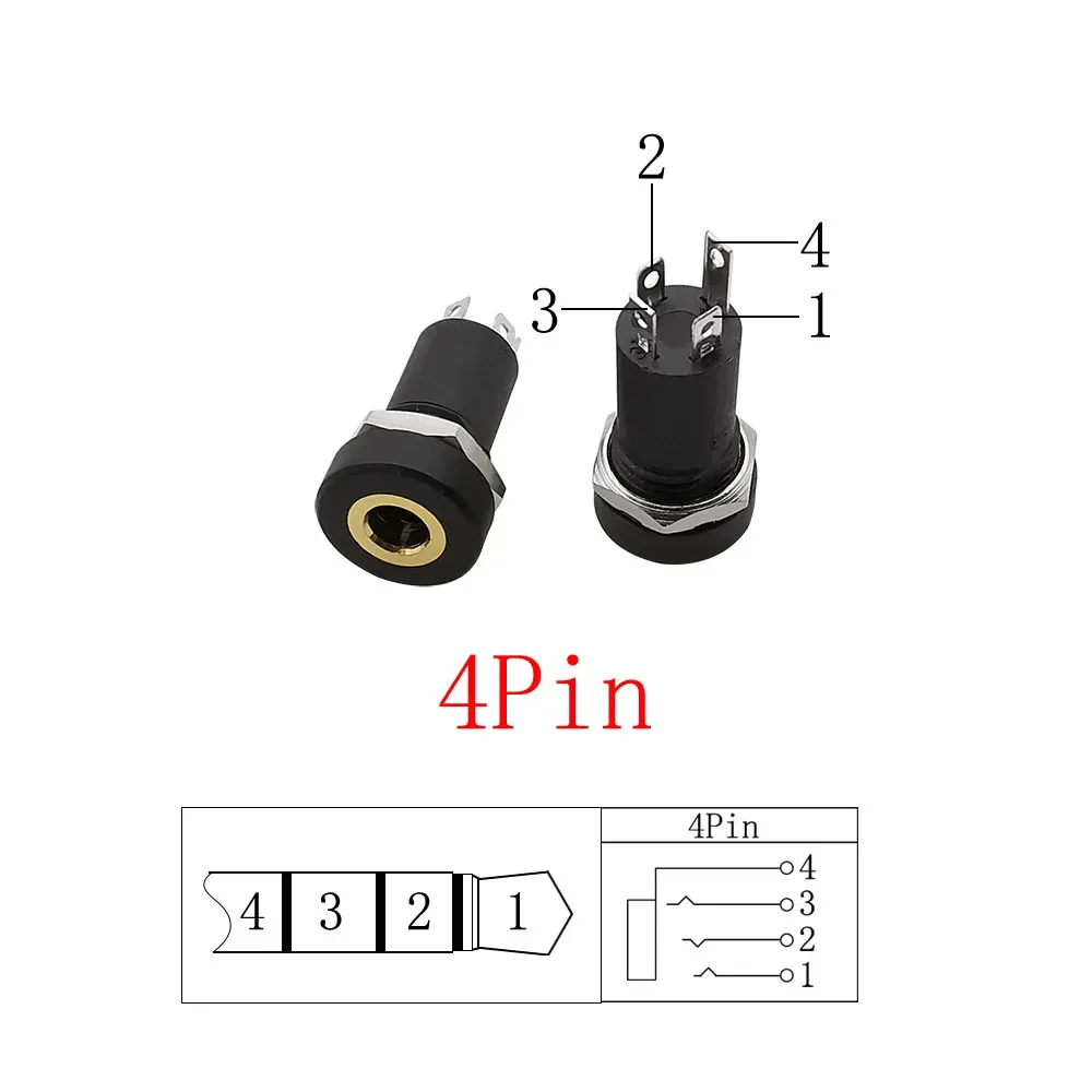 10Pcs PJ-392A 3.5mm 4 Pin Jack Female Audio Headphone Stereo Connector Nut Panel Mount TRRS 4 Pole 3.5mm Audio Socket Adapter view 6