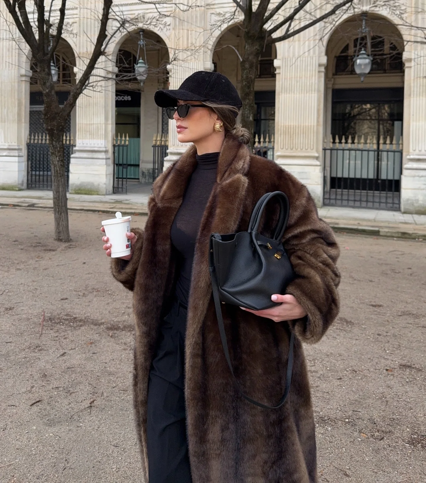 여성용 다크 다크 브라운 인조 모피 롱 오버코트, 싱글 브레스트 플리스 재킷, 트렌치 코트, 푹신한 플러시 따뜻한 코트, 2023 겨울 신상