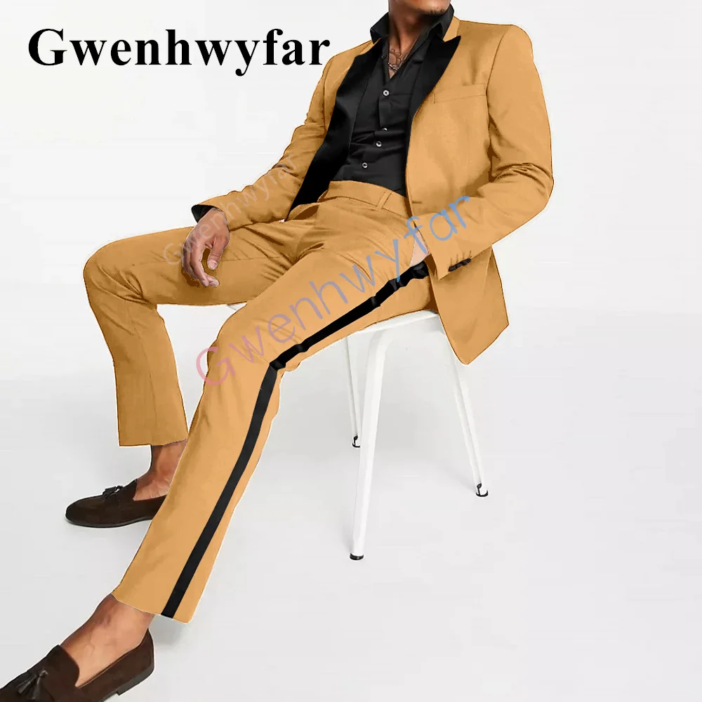 Gwenhwyfar Trend New Style Men\'s Suit Groom Tuxedo Men\'s Business Casual Suit Prom Yellow Suit Two Piece Set