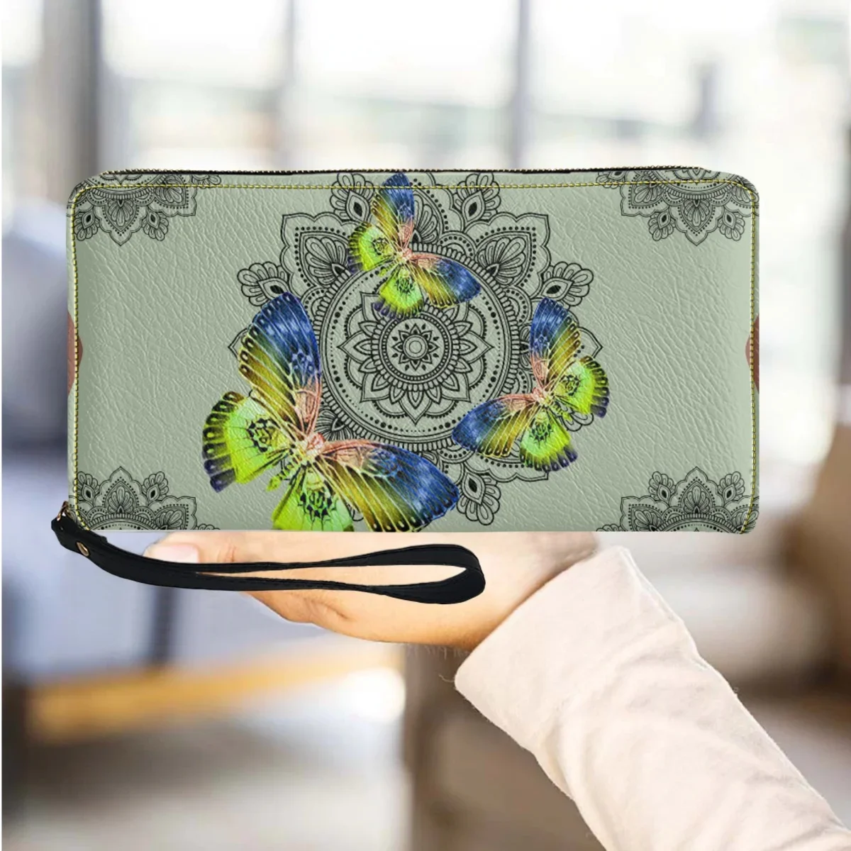 Personalized Tribal Butterfly Luxury Ladies Clutch Long Commuter Zipper Wristlet Wallet Travel Multi-Card Storage Coin Purse New