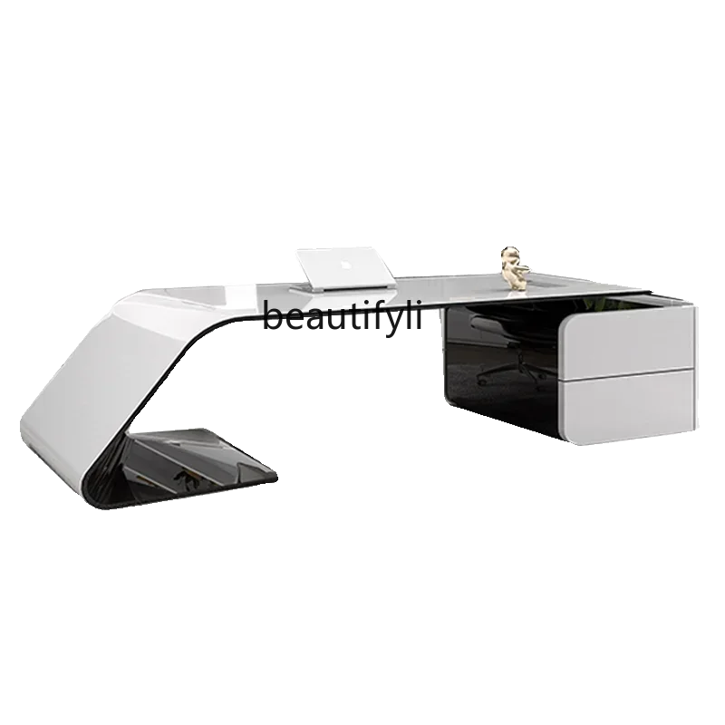 

Paint Boss Desk White Fashion Office Desk for Boss Simplicity Minimalism Modern Office Desk and Chair Combination