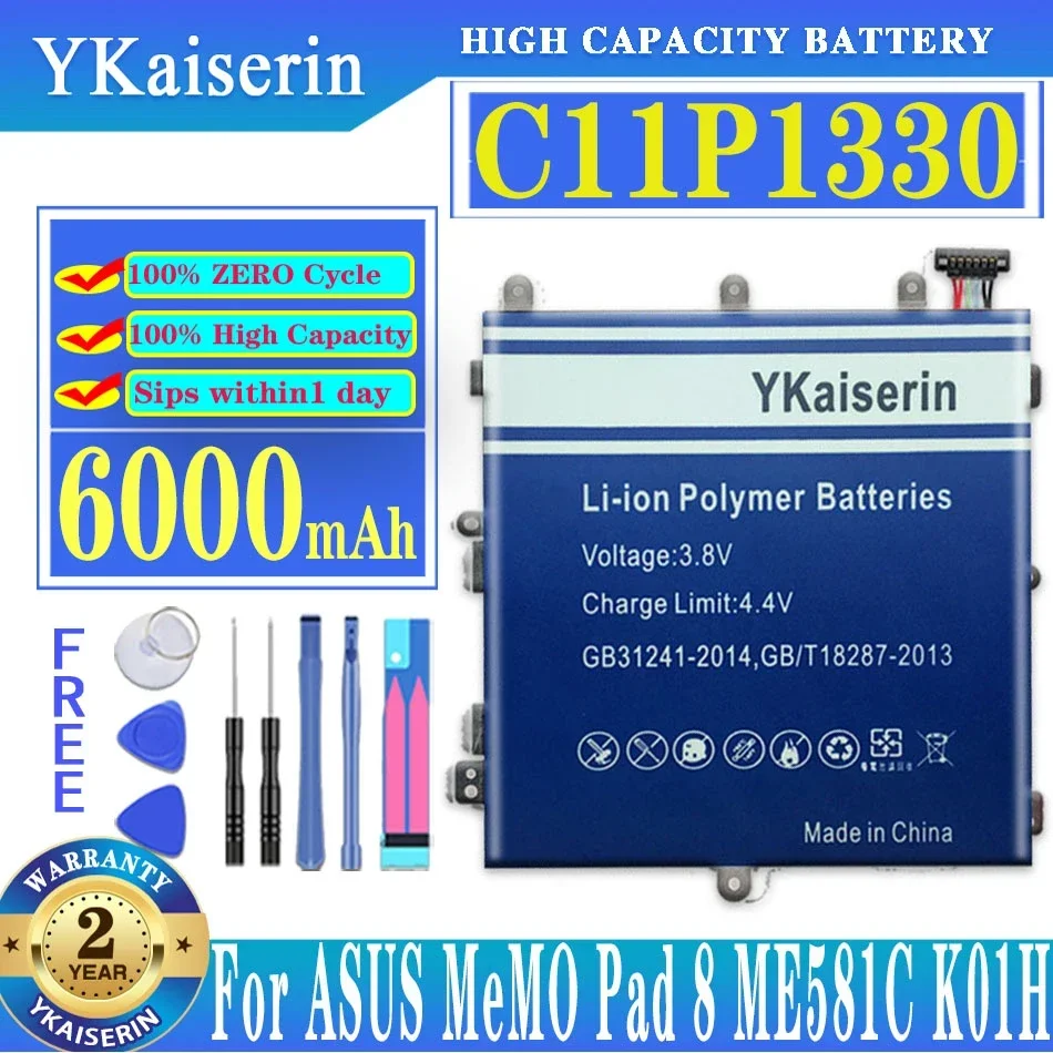 

6000mAh YKaiserin For ASUS C11P1330 Battery for ASUS MeMO Pad 8 Pad8 ME581C K01H K015 ME8150C ME581CL High Capacity + Tools