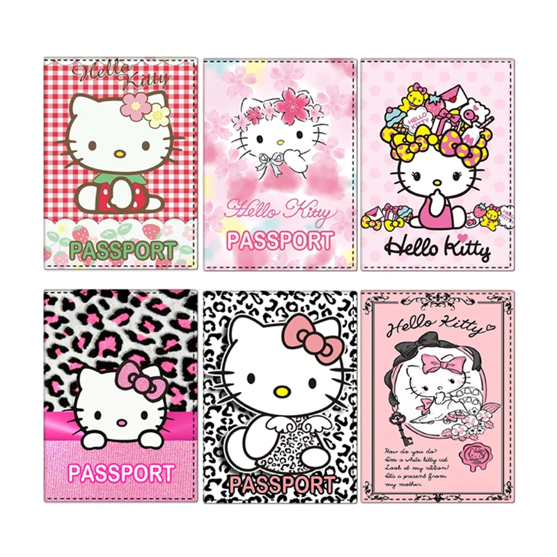 Sanrio Hello Kitty-Clip de cuero PU para pasaporte, bolsa protectora para documentos de viaje, regalo de boda para pareja, envío directo