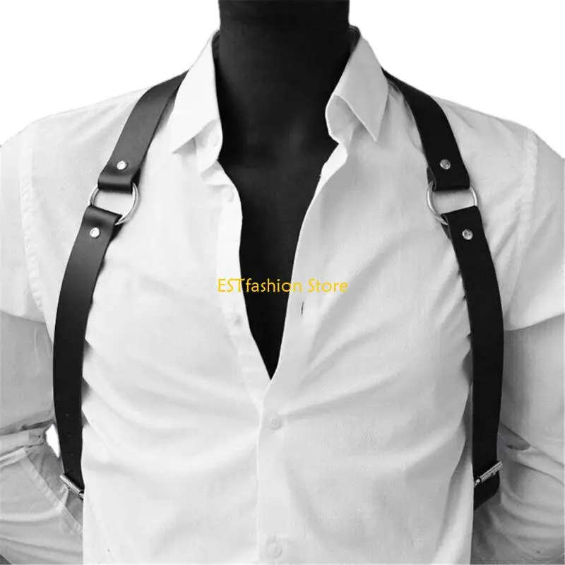 Y5GC Men Chest Harness Belt Leather Shoulder Body Straps Raves Cosplay Costume Halter Belt