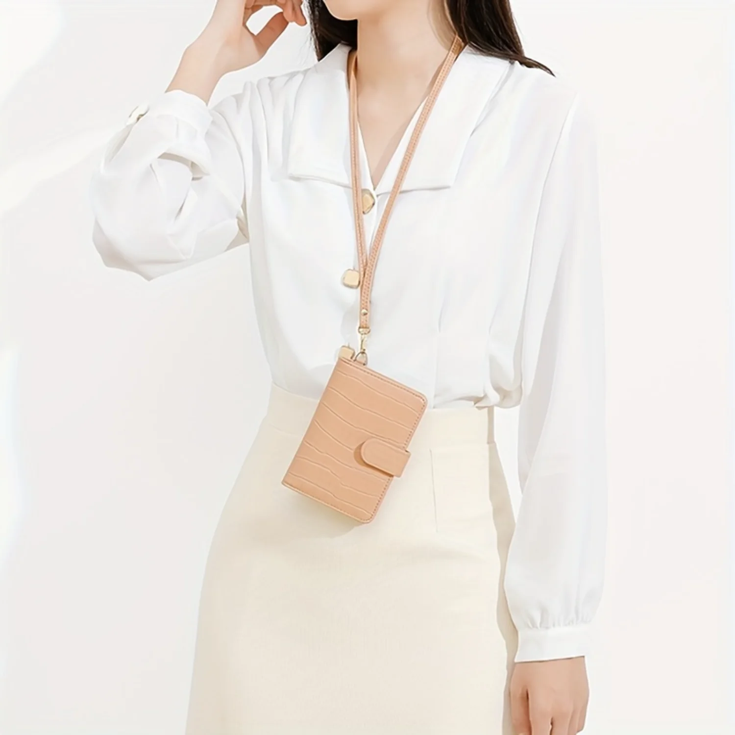 Korean Style Women's Mini PU Passport Holder & Travel Wallet with Detachable Neck Strap, Card Slots, and Coin Pouch