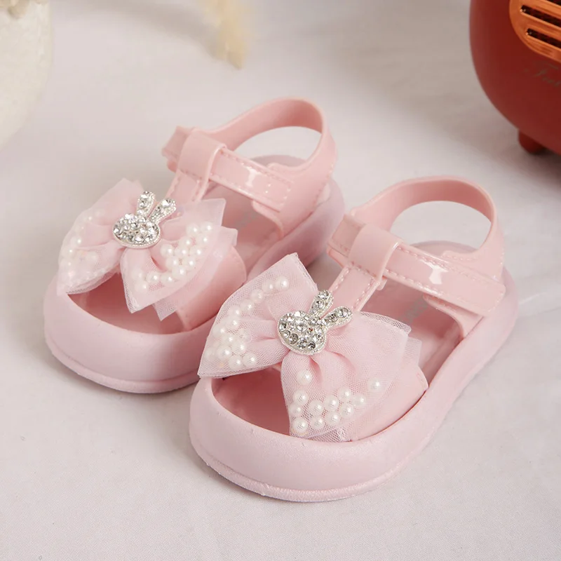 Trendy Cute Rabbit Bowknot Sandals For Baby Girls, Breathable Wear-resistant Walking Shoes For Indoor Outdoor