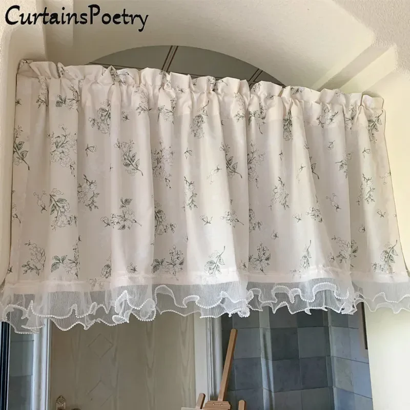 

Floral Printed Valance with Ruffles Farmhouse Window Curtain Rod Pocket Window Treatment Short Curtain for Kitchen Bedroom Decor