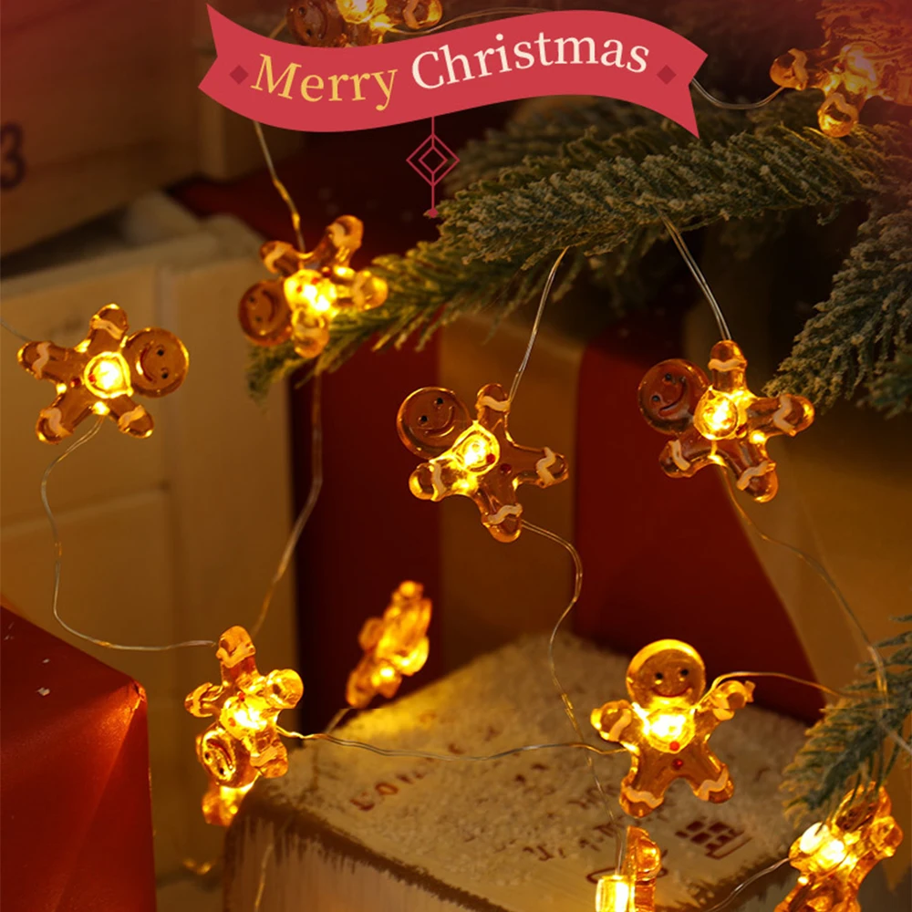 Lebkuchenmann-LED-Lichterkette für Weihnachten, Thanksgiving, Urlaub, Innendekoration mit Weihnachtsmann-Thema, Weihnachtsdekor-Licht