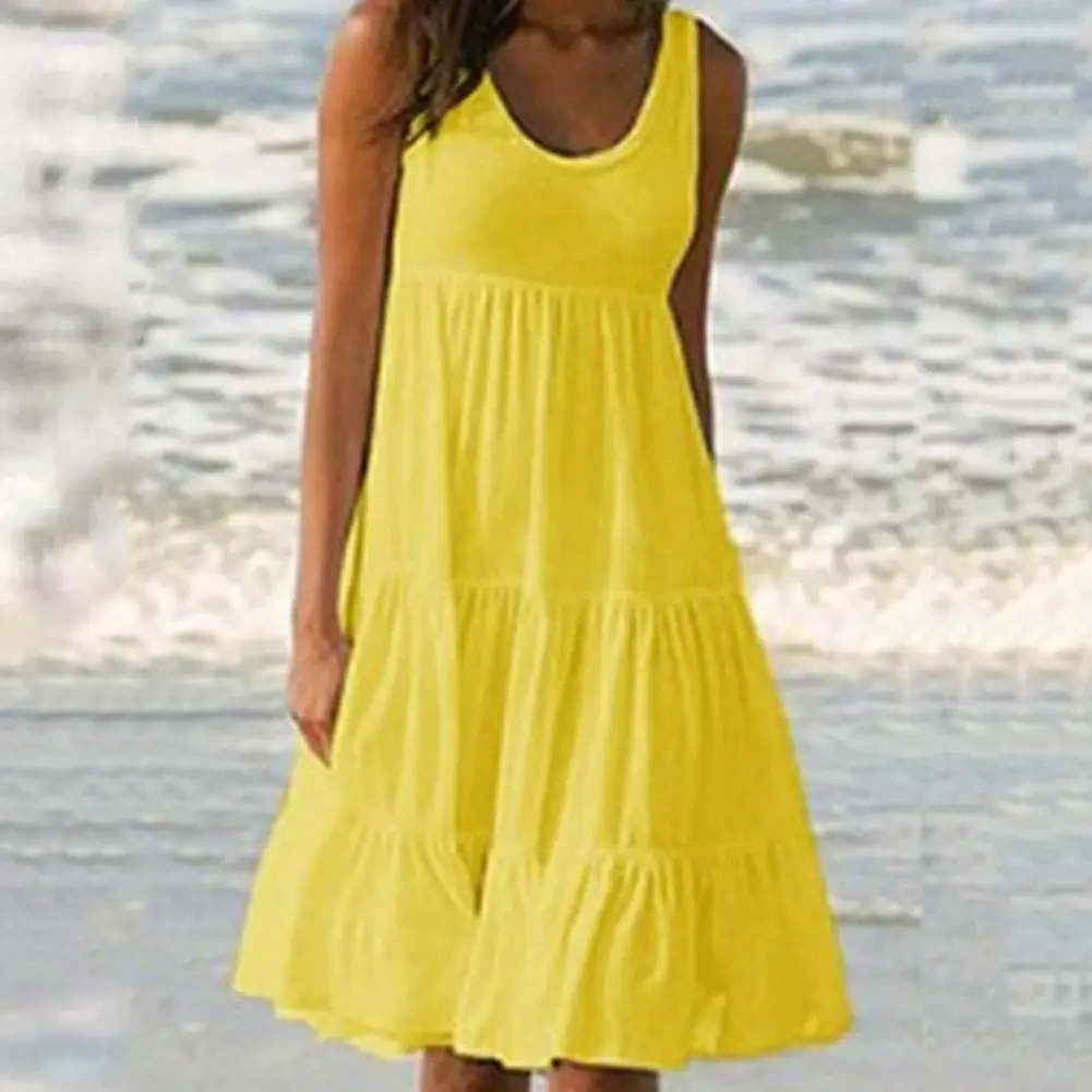 

Women Plus Size Dress Elegant Plus Size Women's Summer Midi Dress with Patchwork Hem Sleeveless Design for Beach Vacation