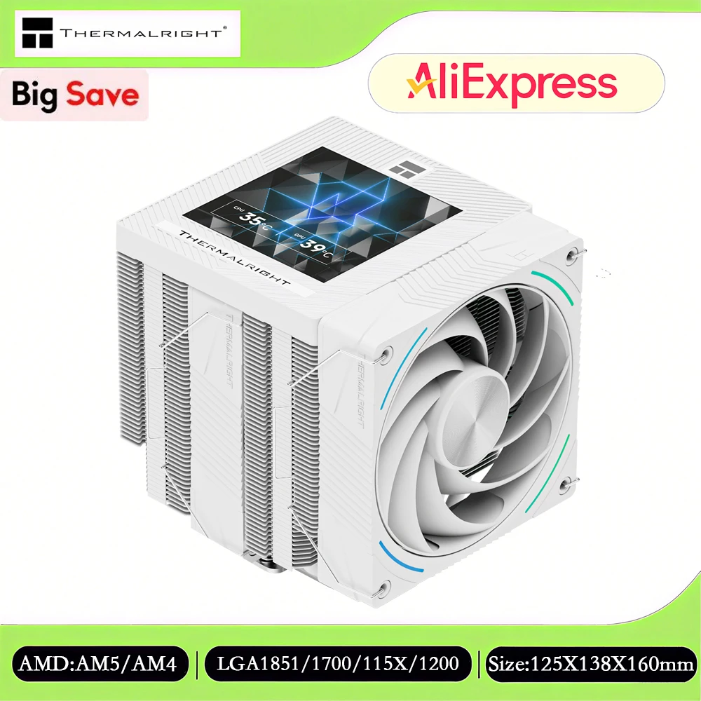 

Thermalright PHANTOM SPIRIT 120 VISION SNOW Computer Air Cooling Cpu Cooler, Magnetic/3.95-Inch Screen/ LGA 1851/1700/AM5/AM4