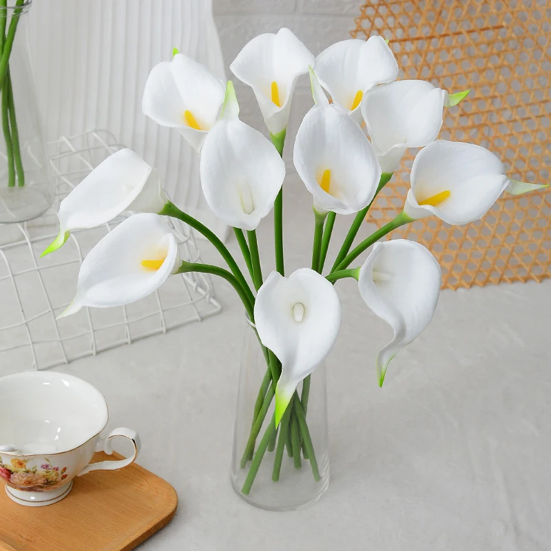 4pcs Real Touch Calla Lily Artificial Flowers White Wedding Bouquet Bridal Shower Party Home Flower Decoration Fake Flower