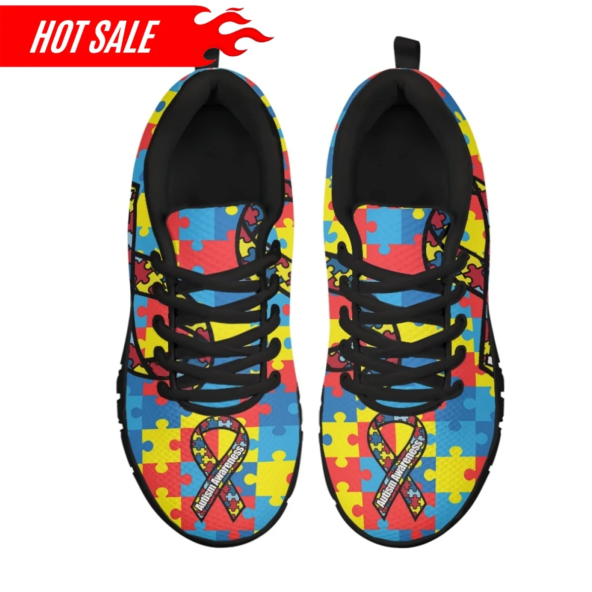Spring Autumn Flat Shoes AIDS and Autism Cancer Awareness Pattern Women's Lace-up Sneakers Plus Size Athletic Shoes