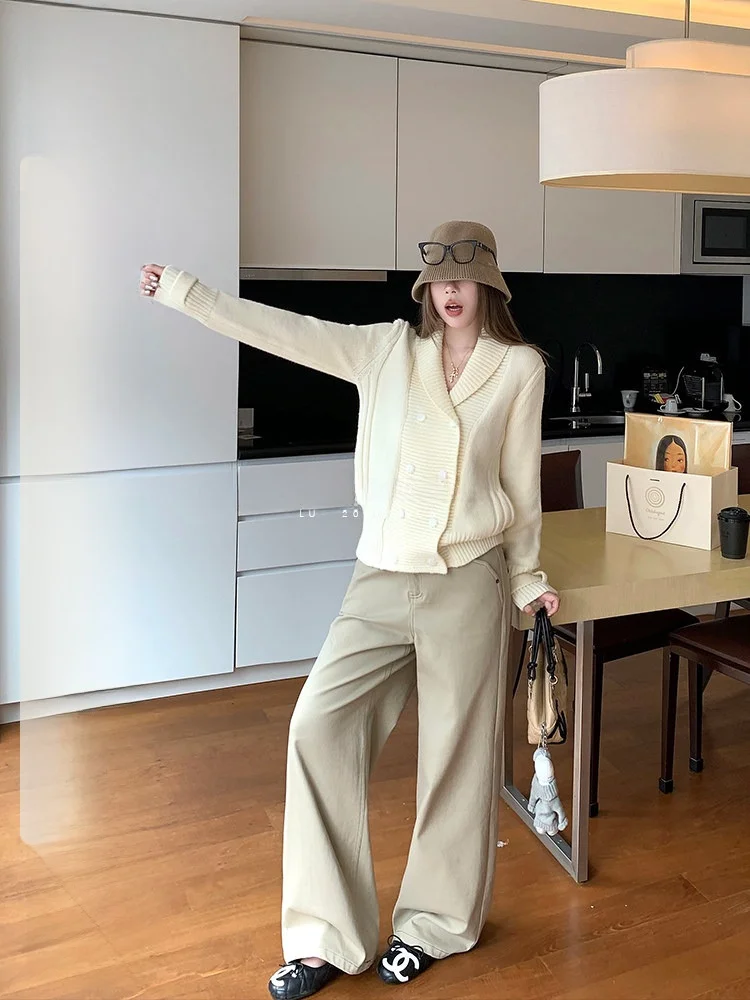 

Slimming High Waist Straight Leg Casual Pants Women's Spring Autumn Design Loose Drapey Washed Look Fashionable Trousers