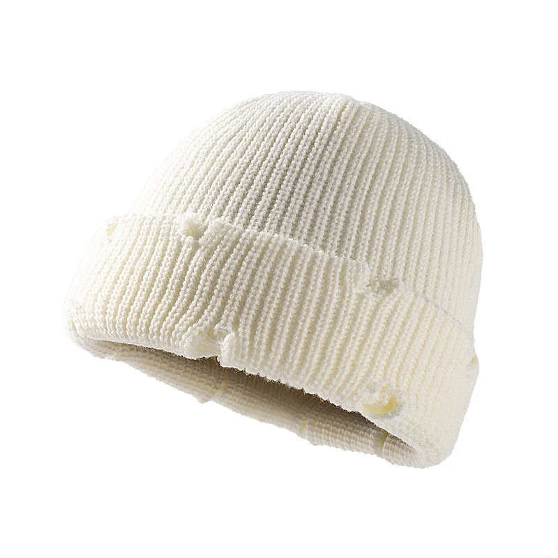 Candy Color Winter Harajuku Knitted Hat Women Fashion Warm Thick Men Hip Hop Hole Skullcap Short Hat Unisex Couple Basic Cap