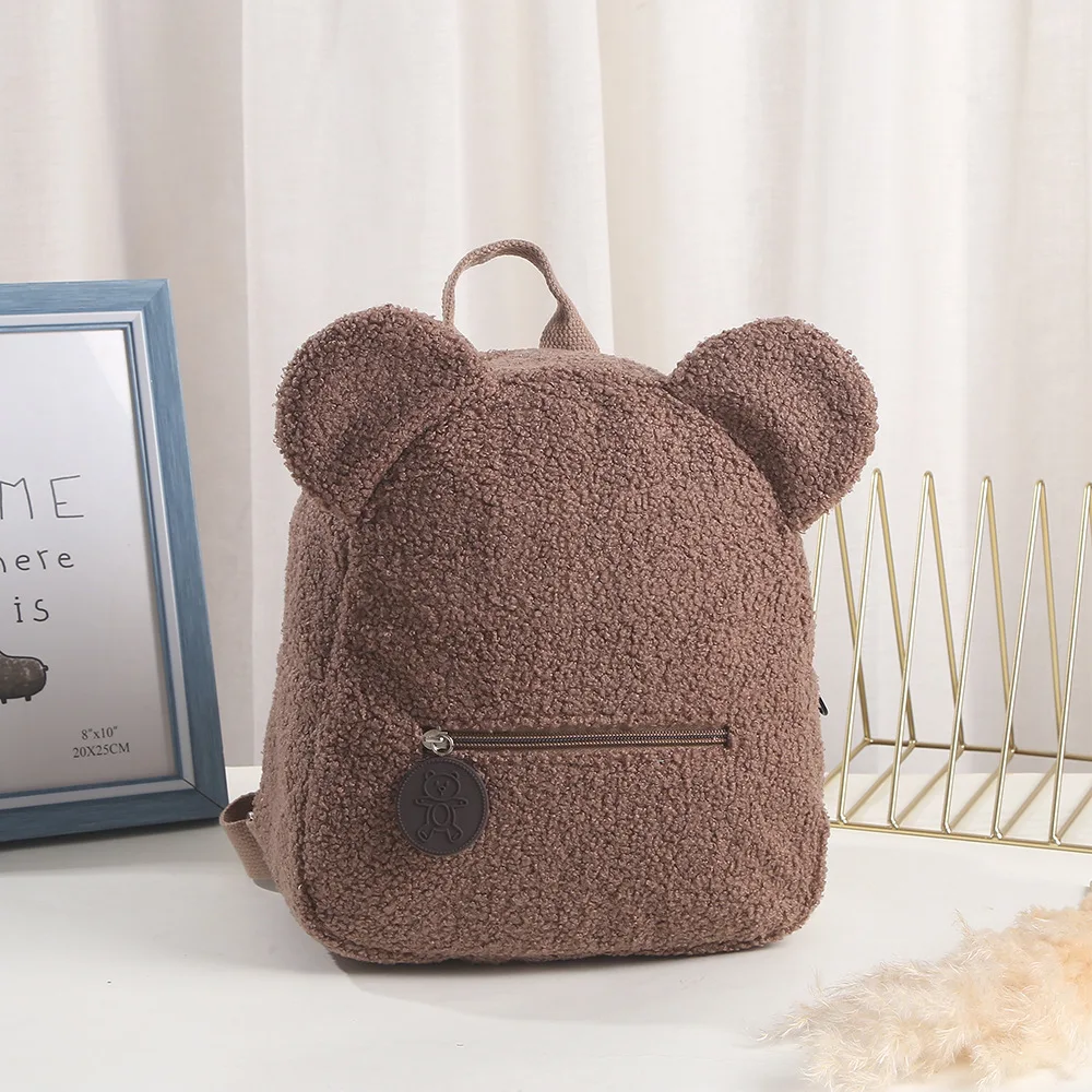 NONE Niedlicher Bär Plüsch Rucksack bestickt Name Herbst Winter Kinder Outdoor Umhängetaschen individuelle personalisierte Kinder Geschenktaschen 4